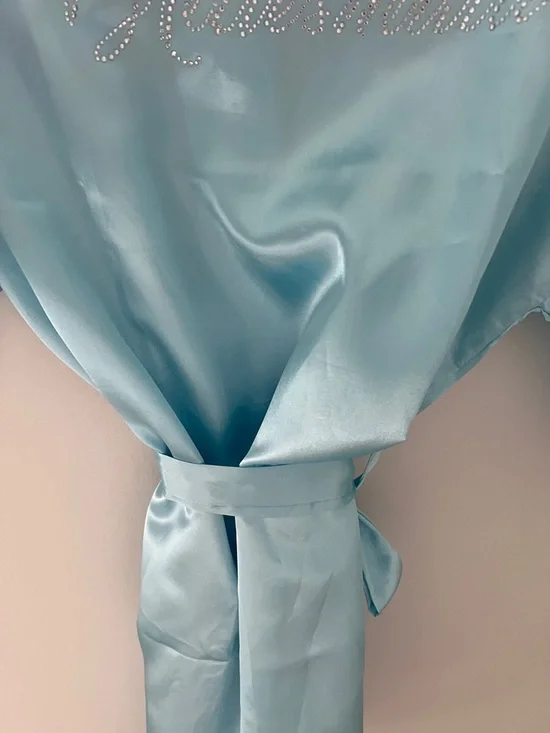 EPLAZA Acid Blue Satin Bridesmaid Rhinestone Robe Kimono Wrap for Women Size O/S - Picture 8 of 17
